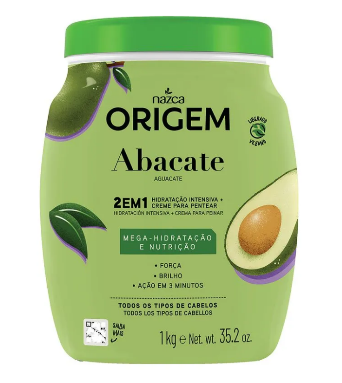 NAZCA Hair Mask Origem Abacate Aguacate Moisturizing Cream Vegan Avocado Mask 1kg - Nazca